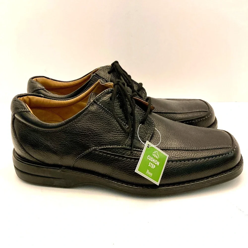 Bass Pebbled Leather Lace Up‎ Oxfords Black Cusion Step 